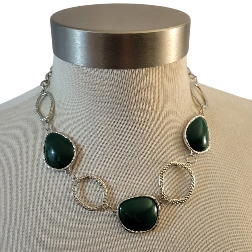Silvertone Black Gem Statement Necklace